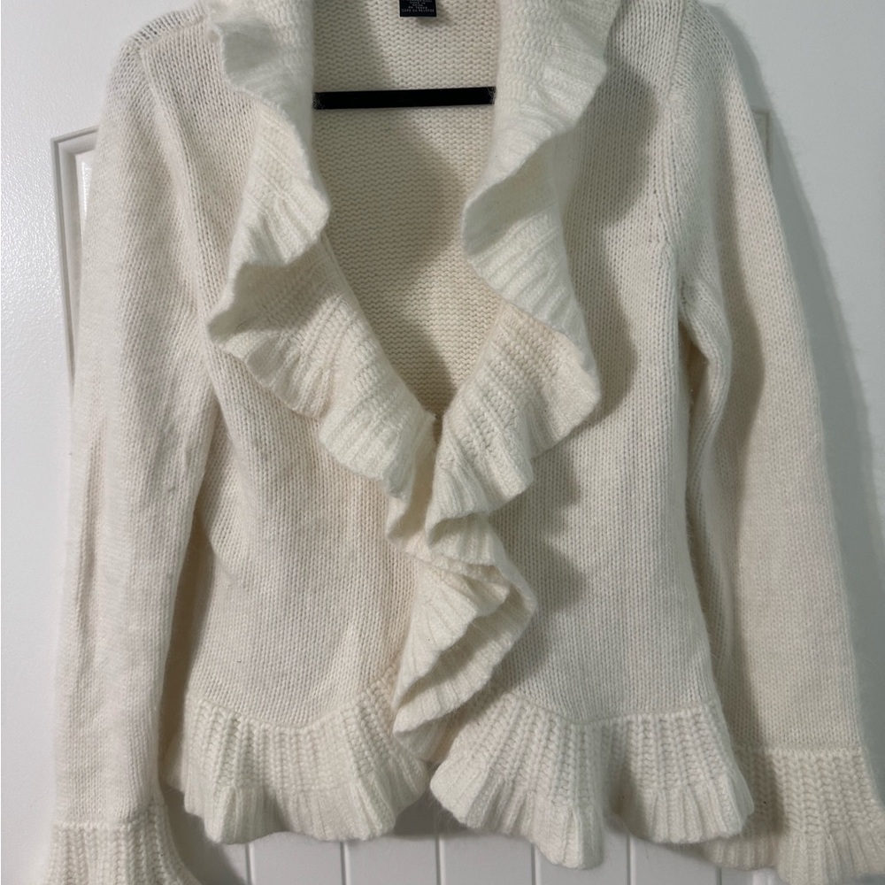 Elegant White Ruffled Women's Sweater